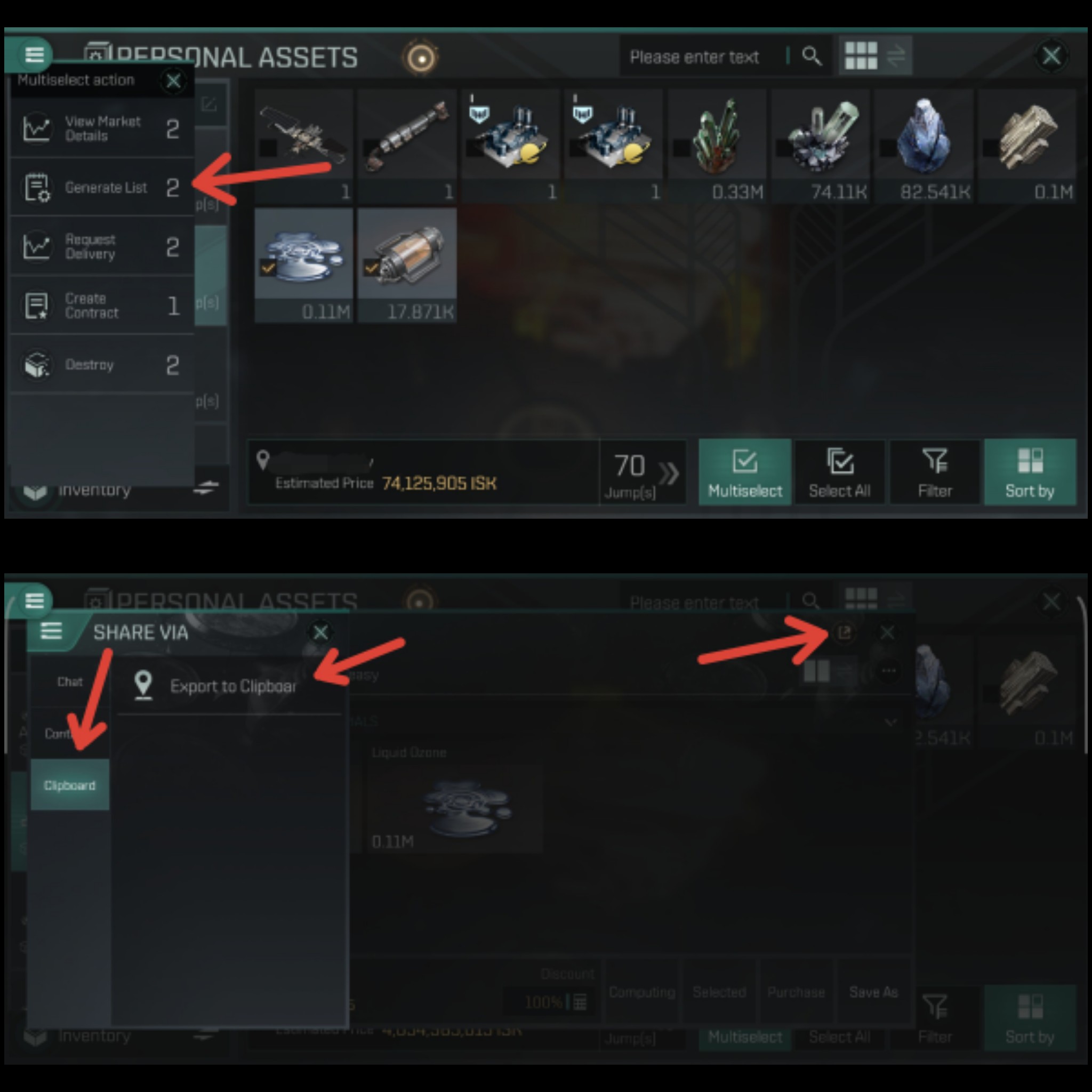 How to copy from EVE Echoes